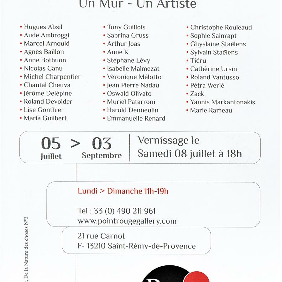 Expo Un Mur Un Artiste Point Rouge Gallery Saint-Remy de Provence